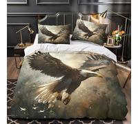 YVASPQRTW Eagle in flight 3D Printed Quilt Cover 3pcs Microfibre Anti-Fade Zip Wildlife Duvet Cover 2 Pillowcases Breathable Easy Care Bedding Boys Girls Single (135x200cm)