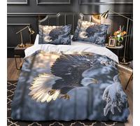 YVASPQRTW Eagle in flight 3D Printing Duvet Cover 3pcs Microfibre Fade-Resistant Wash Comforter Cover 2 Pillow Shams Zipper Closure Machine Washable Adult Room Double（200x200cm）
