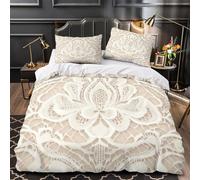 YVASPQRTW Elegant lace design 3D Printed Comforter Cover 3pcs Microfibre Stain-Resistant Duvet Insert Cover 2 Pillow Shams Zippered Closure Bed Linen Adults Families Single (135x200cm)