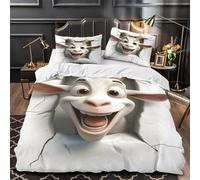 YVASPQRTW Goat face cartoon 3D Pattern Duvet Cover 3pcs Microfiber Easy Care Decor Fun animated Comforter Cover 2 Pillowcases Hidden Zipper Breathable For Kids & Teens King（220x240cm）