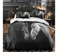 YVASPQRTW Horse portraits 3D Digital Print Duvet Cover 3pc Premium Microfibre Concealed Black and white equine Duvet Cover 2 Pillowcases Lightweight Stain-Resistant Teens Young Adults King（220x240cm）