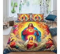 YVASPQRTW Jesus Sacred Heart Angels 3D Bedding Set, Pilling Resistant & Ultra Soft Celestial Faith Decor with Corner Ties for Kids Modern Bedroom Decor Single（140x200cm）