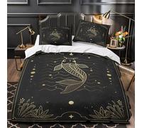 YVASPQRTW Koi fish 3D Print Comforter Cover 3-Piece Premium Microfibre Stain-Resistant Golden line Quilt Cover 2 Pillow Shams Zippered Closure Bed Ensemble Family Guests Super king（260x220cm）