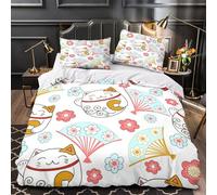 YVASPQRTW lucky cat 3D Digital Print Duvet Cover 3-Piece Microfiber Breathable Japanese cartoon Comforter Cover 2 Matching Pillowcases Durable Home Decor Family Bedroom Super king（260x220cm）