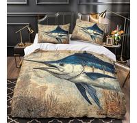 YVASPQRTW Marlin fish 3D Pattern Comforter Cover 3pcs Ultra-Soft Microfibre Skin-Friendly Vintage nautical Quilt Cover 2 Pillow Shams Zippered Closure Machine Washable Kids & Teens Double（200x200cm）