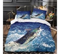 YVASPQRTW Marlin leaping 3D Print Quilt Cover 3pcs Microfibre Anti-Fade Breathable Light Ocean wildlife action Comforter Cover 2 Pillowcases Zip Closure Bed Set Teenagers Adults Double（200x200cm）