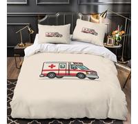 YVASPQRTW medical vehicle 3D Printing Duvet Insert Cover 3pc Ultra-Soft Microfibre Light cartoon ambulance Quilt Cover 2 Pillowcases Concealed Zipper Bed Linen Teens Bedroom Double（200x200cm）