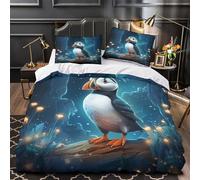 YVASPQRTW Puffin bird 3D Print Duvet Insert Cover 3pc Ultra-Soft Microfibre Light Fantasy cartoon Quilt Cover 2 Pillowcases Concealed Zipper Bed Linen Teens Bedroom Double（200x200cm）
