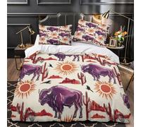 YVASPQRTW Purple bison 3D Printed Comforter Cover 3-Piece Microfiber Durable Skin-Friendly Desert wildlife Duvet Cover 2 Pillow Shams Hidden Zipper Home Decor Kids Bedroom King（220x240cm）