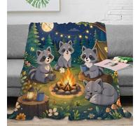 YVASPQRTW Raccoon Campfire 3D Printed Microfiber Throw Blanket Soft Sofa