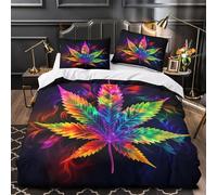 YVASPQRTW Rainbow leaf design 3D Pattern Duvet Insert Cover 3pc Ultra-Soft Microfibre Light Vibrant psychedelic Quilt Cover 2 Pillowcases Concealed Zipper Bed Linen Teens Room Double（200x200cm）