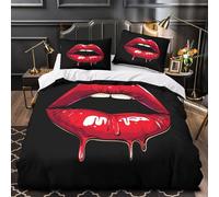 YVASPQRTW RedLipsArt 3D Digital Print Comforter Cover 3-Piece Microfiber Breathable Soft StylizedGraphicDesign Duvet Cover 2 Matching Pillowcases Durable Home Decor Family Bedroom Double（200x200cm）