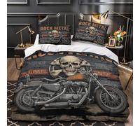 YVASPQRTW Rock Metal Bike 3D Printing Quilt Cover 3pcs Microfibre Anti-Fade Easy Care Vintage Motorcycle Duvet Insert Cover 2 Pillowcases Zip Closure Bedding Boys Bedroom Single（140x200cm）