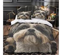 YVASPQRTW Shih Tzu dogs 3D Printed Quilt Cover 3pcs Microfibre Anti-Fade Breathable Light Artistic illustration Comforter Cover 2 Pillowcases Zip Closure Bed Set Teenagers Adults Double（200x200cm）