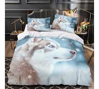 YVASPQRTW Siberian Husky 3D Pattern Duvet Cover Set 3pcs Microfibre Lightweight Concealed Winter Landscape Duvet Insert Cover 2 Pillowcases Skin-Friendly Home Decor Kids & Girls Single（140x200cm）
