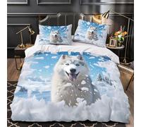 YVASPQRTW Siberian Husky 3D Printed Comforter Cover 3-Piece Microfiber Breathable Soft Winter Adventure Duvet Cover 2 Matching Pillowcases Durable Home Decor Family Bedroom Double（200x200cm）