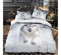 YVASPQRTW Siberian Husky 3D Printed Duvet Insert Cover 3pc Ultra-Soft Microfibre Light Winter Adventure Quilt Cover 2 Pillowcases Concealed Zipper Bed Linen Teens Room Single（140x200cm）