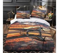 YVASPQRTW vintage plane 3D Pattern Duvet Cover 3pc Premium Microfibre Concealed aircraft sunset scene Duvet Cover 2 Pillowcases Lightweight Stain-Resistant Teens Young Adults Single (135x200cm)