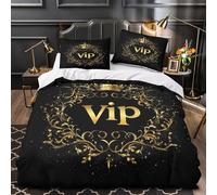 YVASPQRTW VIP gold crown 3D Pattern Quilt Cover 3pcs Microfibre Anti-Fade Breathable Light luxury ornate design Comforter Cover 2 Pillowcases Zip Closure Bed Set Teenagers & Adults Double（200x200cm）