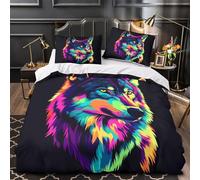 YVASPQRTW Wolf head 3D Pattern Comforter Cover 3-Piece Microfiber Durable Skin-Friendly Neon pop Duvet Cover 2 Pillow Shams Hidden Zipper Home Decor Kids Bedroom Single（140x200cm）