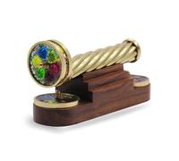 YVCrafts Brass Kaleidoscope with Detachable Pattern Wheels - Optical Toy with Wooden Stand - Handmade Vintage Decor - Creative Gift for Teens, Adults, Designers, and Kaleidoscope Collectors
