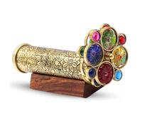 YVCrafts Etched Floral Garden Brass Kaleidoscope - Handmade Vintage Optical Toy with Dual Rotating Wheels & Wooden Stand for Kaleidoscope Collectors - 19×4×4 cm - Gold/Black - 1 pc