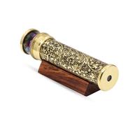 YVCrafts Handcrafted Brass Teleidoscope Floral Pattern Kaleidoscope with Oil Object Chamber and Twin Wheels Mandala Visual Toy for Adults Kids Natural Brass 1 Piece