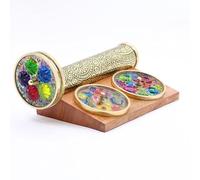 YVCrafts Handcrafted Etched Brass Kaleidoscope with Interchangeable Wheels & Wooden Display Stand - A Unique and Thoughtful Gift