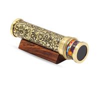 YVCrafts Handmade Brass Floral Gardens Oil Kaleidoscope - Acid-Etched Vintage Barrel, Oil-Filled Cell, 3-Mirror System, Wood Display Base - Unique Gift, Collectible, Personalized Art Décor