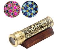 YVCrafts Handmade Brass Kaleidoscope for Adults Explore Endless Colour with Lampworking Glass Beads with Wooden Display Stand and Dry Object Chamber- A Unique Gift for Husband