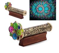 YVCrafts Handmade Giant Trigon Brass Kaleidoscope - Floral Gardens Design with Dual Rotating Wheels - Optical Illusion Toy for Collectors & Enthusiasts - 30×5×5 cm, 1 pc, Black Patina