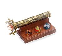 YVCrafts Vintage Brass Marble Scope Kaleidoscope - 4 Interchangeable Glass Marbles & Hardwood Display Stand - Handmade Optical Art Collectible - Gold Finish - 1 pc