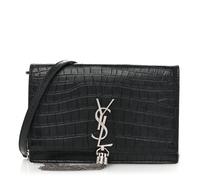 Yves Saint Laurent Small Kate Tassel Calfskin Crocodile Embossed Leather Bag - Black
