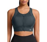 Yvette High Impact Sports Bras for Women Zip Front Closure, High Support Wokout Running Bra with Sewn in Pads for Large Bust, Haze Blue, Medium More