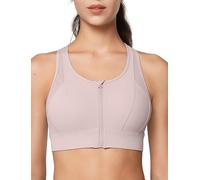 Yvette High Impact Zip Front Sports Bra Mesh Racerback Workout High Support Sports Bras for Women Large Breasts, Pale Pink, L