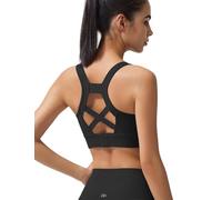 Yvette High Support Sports Bras for Women Sewn in Padding Racerback Sports Bra High Impact No Bounce for Large Breasts, Black, XL