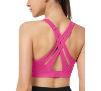 Yvette Sports Bra High Impact Adjustable Criss Cross Back, Full Support for Large Bust No Bounce, Bright Rose Red, Small plus