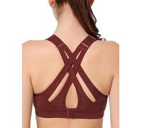 Yvette Sports Bra High Impact Adjustable Criss Cross Back, Full Support for Large Bust No Bounce, Burgundy, XL/Plus