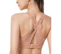 Yvette Sports Bra High Impact Adjustable Criss Cross Back, Full Support for Large Bust No Bounce, Dark Pink, M