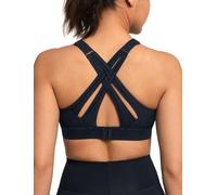 Yvette Sports Bra High Impact Adjustable Criss Cross Back, Full Support for Large Bust No Bounce, Dark Blue Printed, Medium More