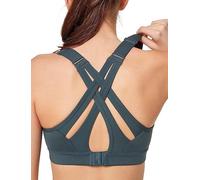 Yvette Sports Bra High Impact Adjustable Criss Cross Back, Full Support for Large Bust No Bounce, Haze Blue, S
