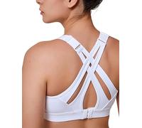 Yvette Sports Bra High Impact Adjustable Criss Cross Back, Full Support for Large Bust No Bounce, White, 3XL Plus