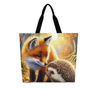 YVFHBCS Fox And Hedgehog Large Tote Bag for Women, Reusable Lightweight Washable Polyester Handbag for Travel, Gift