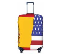 YVNKHKU American Spain Flag Stretchable Suitcase Cover - Durable, Anti-Scratch, Fits 18-32 Inch Luggage, Easy Wash & Travel Protection, Black, M