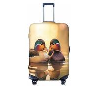 YVNKHKU Mandarin ducks playing in the water Stretchable Suitcase Cover - Durable, Anti-Scratch, Fits 18-32 Inch Luggage, Easy Wash & Travel Protection, Black, XL