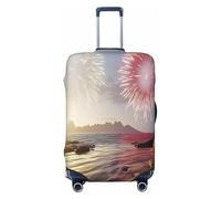 YVNKHKU The beach and fireworks at sunset Stretchable Suitcase Cover - Durable, Anti-Scratch, Fits 18-32 Inch Luggage, Easy Wash & Travel Protection, Black, XL