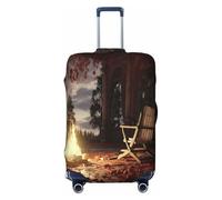 YVNKHKU The fire pit in the destroyed library Stretchable Suitcase Cover - Durable, Anti-Scratch, Fits 18-32 Inch Luggage, Easy Wash & Travel Protection, Black, XL