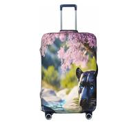 YVNKHKU The leopard next to the lilac flower Stretchable Suitcase Cover - Durable, Anti-Scratch, Fits 18-32 Inch Luggage, Easy Wash & Travel Protection, Black, S