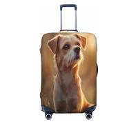 YVNKHKU The little dog standing on the grass under the sunset Stretchable Suitcase Cover - Durable, Anti-Scratch, Fits 18-32 Inch Luggage, Easy Wash & Travel Protection, Black, L