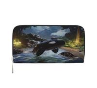 YVNKHKU Wallet Wallet Money Clip Stylish For Mens Women Handbags, Pu Leather, Multiple Compartments, Ideal For Cash And Cards The fusion of killer whales and forests, Black, One Size